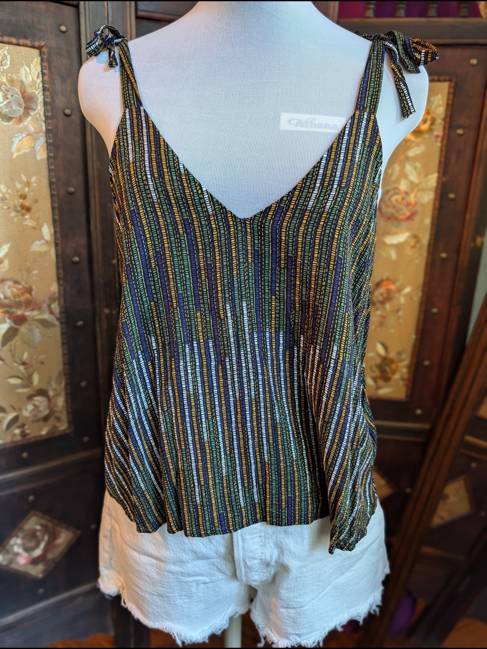 H&M Viscose Multicolor Stripe Tie-Shoulder Cami